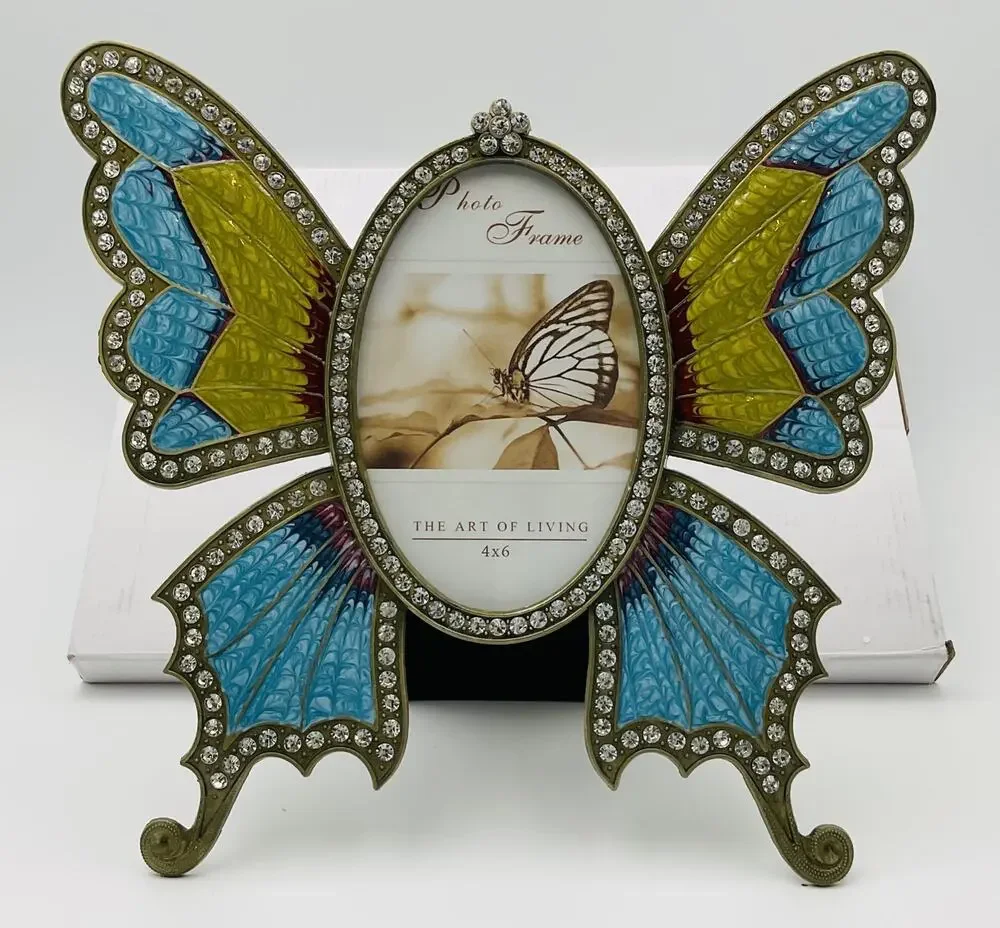 Butterfly 4x6 Inch Picture Frame for Table or Hanging Display Metallic Ornate